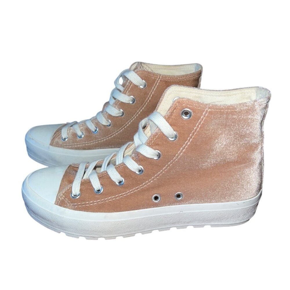 Corkys Hunky Dory High Top Sneakers Size 8 Peach Velvet Platform Retro Chic